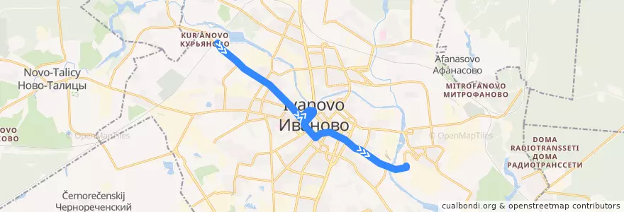 Mapa del recorrido Троллейбус №5: Курьяново - Меланжевый комбинат de la línea  en городской округ Иваново.