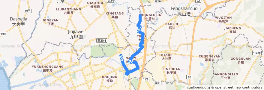 Mapa del recorrido 紅58(正線_往程) de la línea  en 楠梓區.
