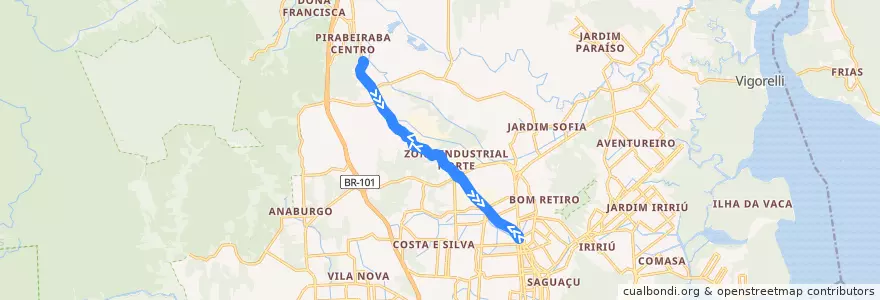 Mapa del recorrido Morro Cortado/Norte de la línea  en Joinville.