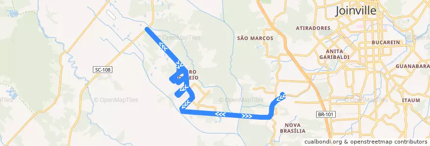 Mapa del recorrido Norte/Vila Nova via W. Harger de la línea  en Joinville.