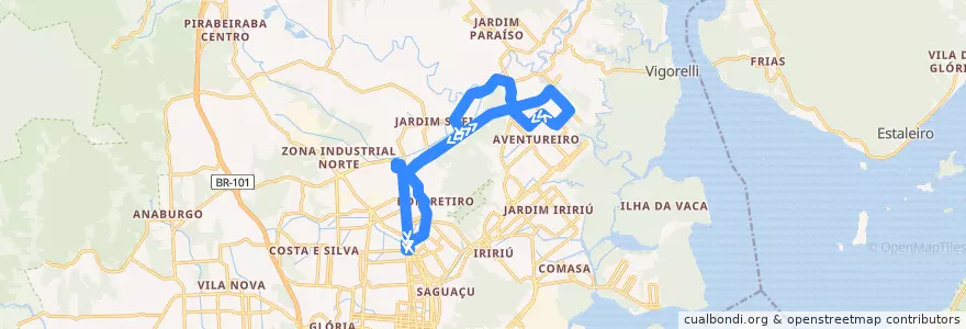 Mapa del recorrido Norte/Aeroporto de la línea  en Joinville.