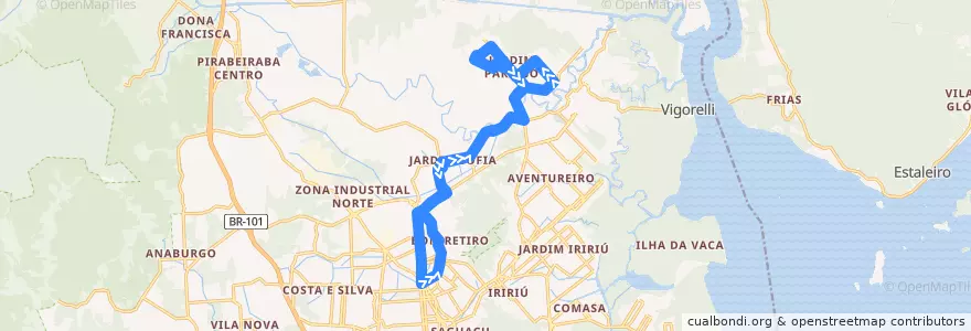 Mapa del recorrido Paraíso via Canto do Rio de la línea  en ジョインヴィレ.