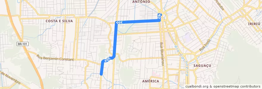 Mapa del recorrido Anhanguera/Norte de la línea  en Joinville.