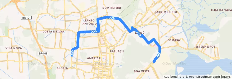 Mapa del recorrido Anhanguera/Norte/Tupy de la línea  en Joinville.