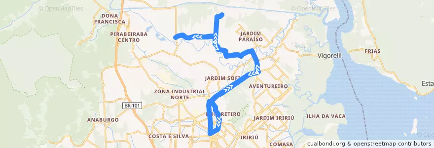 Mapa del recorrido Ribeirão do Cubatão - Circular de la línea  en Joinville.