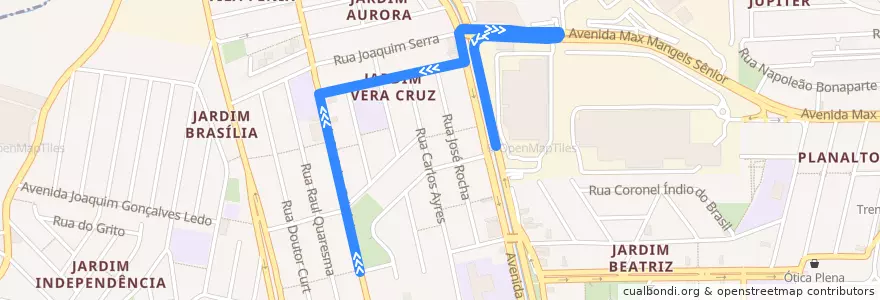 Mapa del recorrido 154:Terminal Sacomã => Jardim Nazareth de la línea  en São Bernardo do Campo.
