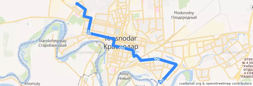 Mapa del recorrido Трамвай №7 "улица Димитрова - Западное депо" de la línea  en городской округ Краснодар.