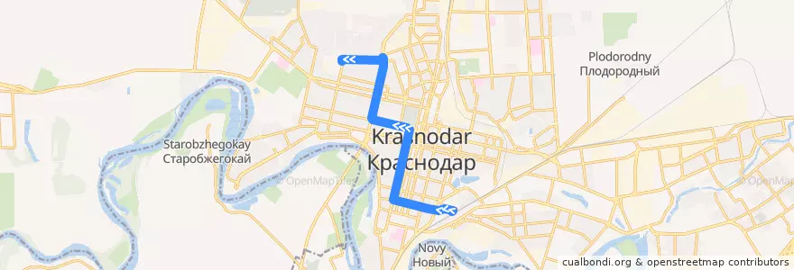 Mapa del recorrido Троллейбус №6: ж/д вокзал Краснодар-1 - Водолечебница de la línea  en Krasnodar Municipality.