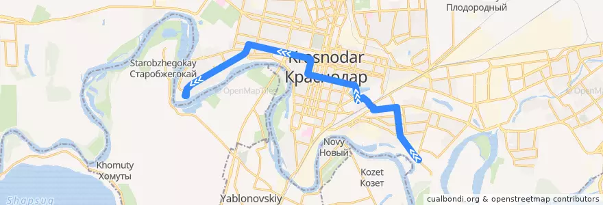 Mapa del recorrido Трамвай №6 "улица Димитрова - Юбилейный микрорайон" de la línea  en городской округ Краснодар.