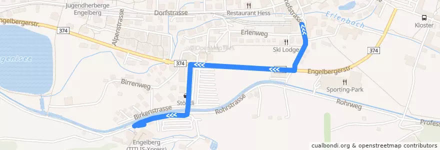 Mapa del recorrido Bus 1: Bahnhof ZB => Talstation Titlis de la línea  en Engelberg.