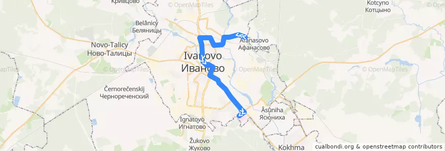 Mapa del recorrido Троллейбус №8: Афанасово - Областная больница de la línea  en городской округ Иваново.