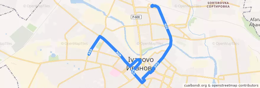 Mapa del recorrido Троллейбус №9: Энергоуниверситет - ЖД Вокзал de la línea  en городской округ Иваново.
