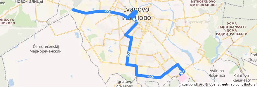 Mapa del recorrido Троллейбус №10: станция Текстильный - Областная больница de la línea  en городской округ Иваново.