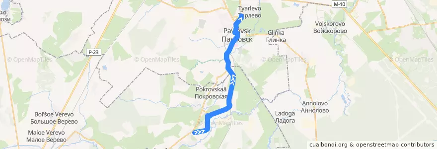 Mapa del recorrido Автобус № 528: Коммунар => Павловск, вокзал de la línea  en Oblast' di Leningrado.