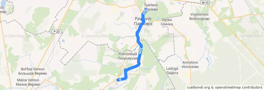 Mapa del recorrido Автобус № 528: Павловск, вокзал => Коммунар de la línea  en Óblast de Leningrado.