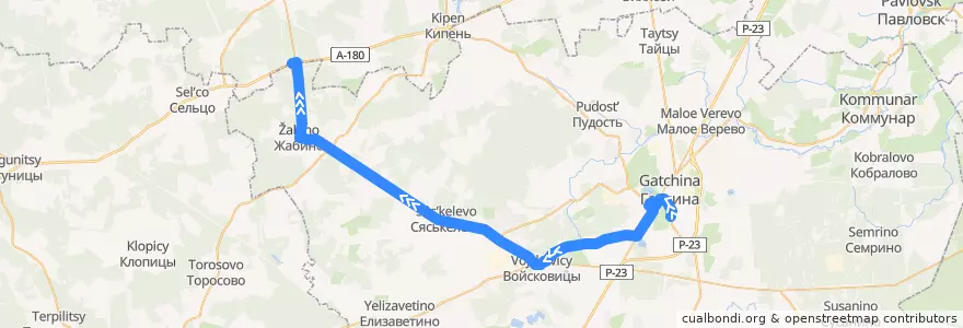 Mapa del recorrido Автобус № 521: Гатчина, Варшавский вокзал => Черемыкино de la línea  en Гатчинский район.