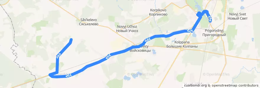 Mapa del recorrido Автобус № 523: Гатчина, Варшавский вокзал => Луйсковицы de la línea  en Гатчинский район.