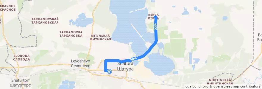 Mapa del recorrido Автобус №8: Автостанция - пр. Борзова - Керва de la línea  en городской округ Шатура.