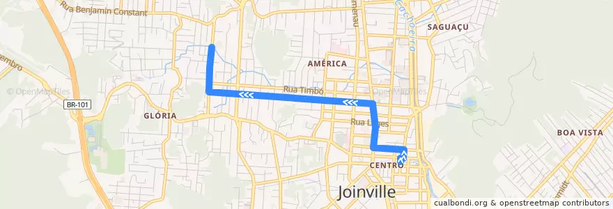 Mapa del recorrido Centro/Anhanguera de la línea  en Joinville.