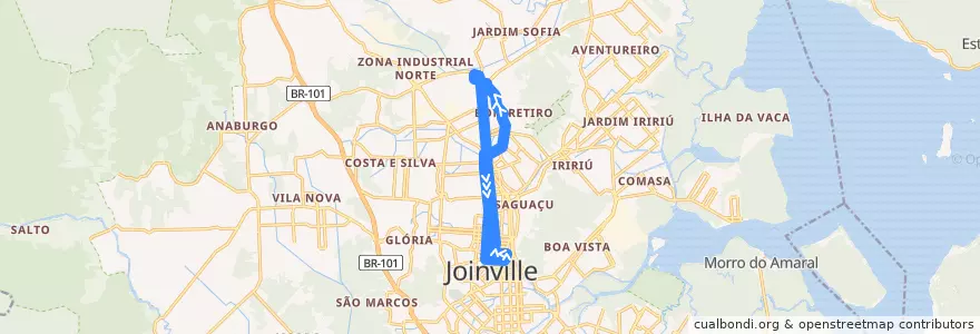 Mapa del recorrido Centro/Campus de la línea  en Joinville.