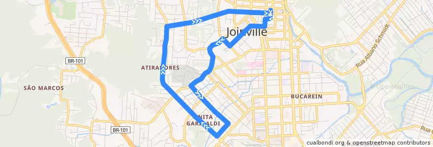 Mapa del recorrido Rodoviária via Centrinho de la línea  en ジョインヴィレ.