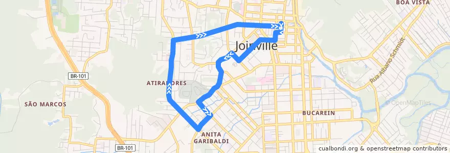Mapa del recorrido Rodoviária via Otto Boehm de la línea  en Joinville.