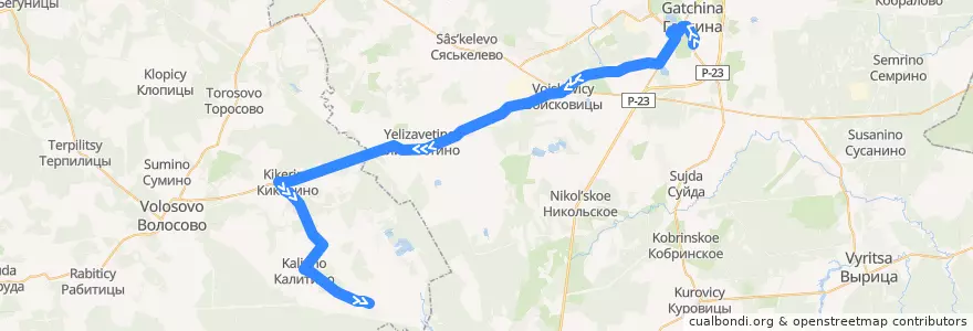 Mapa del recorrido Автобус № 526: Гатчина, Варшавский вокзал => Глумицы de la línea  en Ленинградская область.