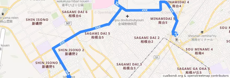 Mapa del recorrido 小田急相模原11系統 de la línea  en Minami Ward.