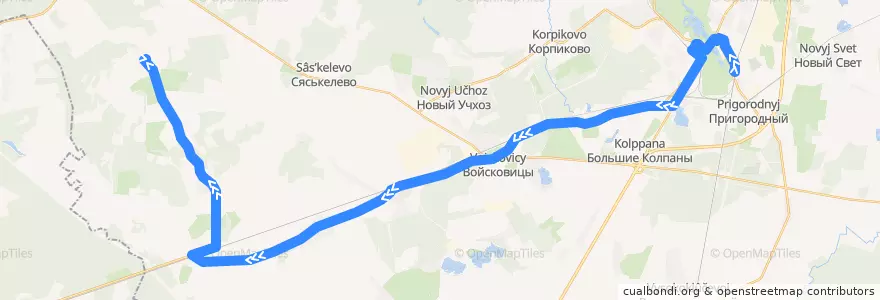 Mapa del recorrido Автобус № 530: Гатчина, Варшавский вокзал => Раболово de la línea  en Гатчинский район.