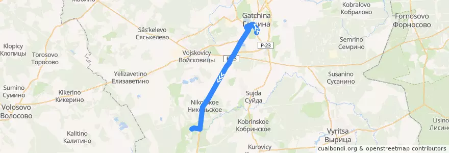 Mapa del recorrido Автобус № 532: Гатчина, Варшавский вокзал => Тихковицы de la línea  en Гатчинский район.