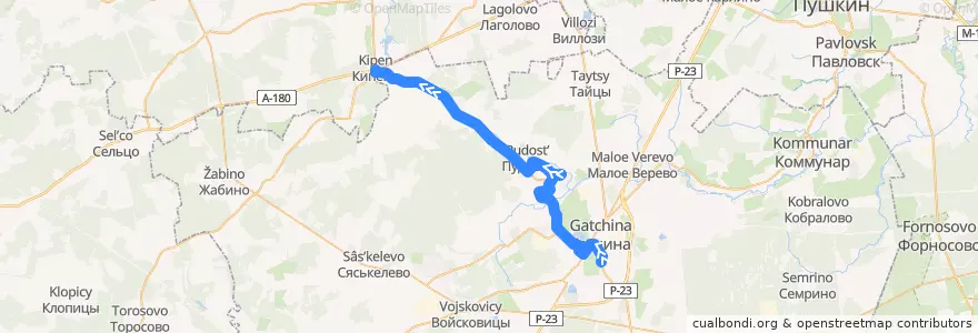 Mapa del recorrido Автобус № 533: Гатчина, Варшавский вокзал => Кипень de la línea  en Гатчинский район.