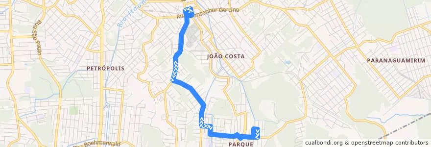 Mapa del recorrido Constantino Oliveira Borges de la línea  en Joinville.