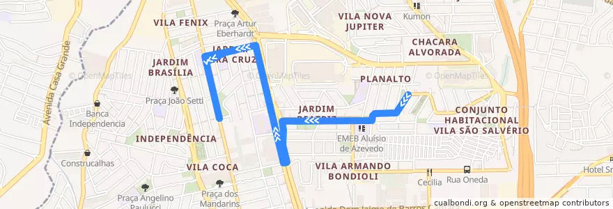 Mapa del recorrido 154:Jardim Nazareth => Terminal Sacomã de la línea  en São Bernardo do Campo.
