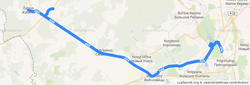 Mapa del recorrido Автобус № 536: Гатчина, Варшавский вокзал => Жабино de la línea  en Гатчинский район.