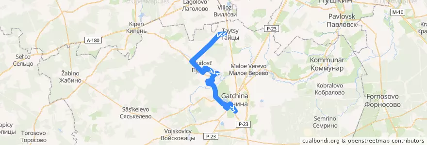Mapa del recorrido Автобус № 537: Тайцы => Гатчина, Варшавский вокзал de la línea  en Гатчинский район.