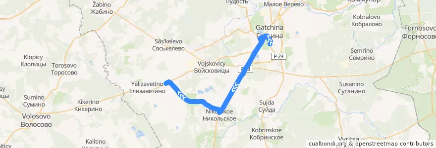 Mapa del recorrido Автобус № 539: Гатчина, Варшавский вокзал => Шпаньково de la línea  en Гатчинский район.