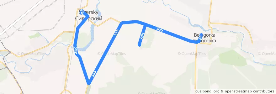Mapa del recorrido Автобус № 2: Сиверский => Белогорка de la línea  en Сиверское городское поселение.