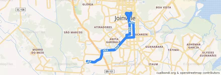 Mapa del recorrido Nova Brasília/Centro de la línea  en Joinville.