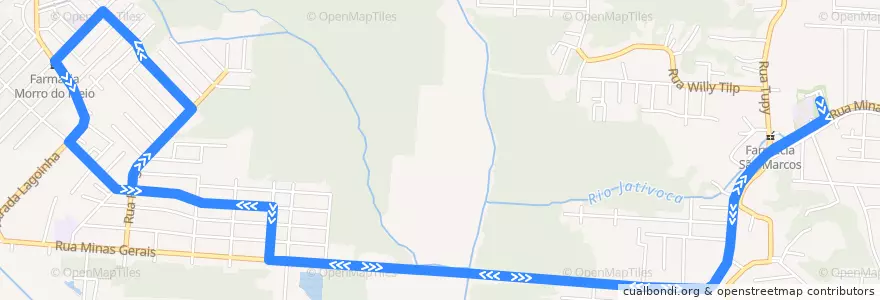 Mapa del recorrido Pitaguaras de la línea  en Joinville.