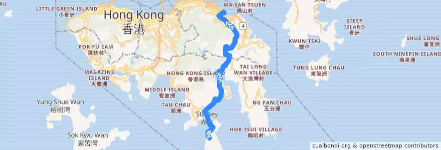 Mapa del recorrido 新巴14線 NWFB 14 (赤柱炮台 Stanley Fort → 嘉亨灣 Grand Promenade (不經廣場 omit Plaza)) de la línea  en Isla de Hong Kong.