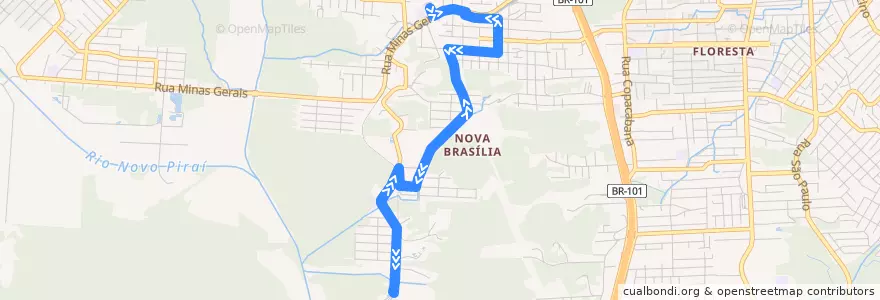 Mapa del recorrido Jativoca via Loteamento Bubi - Olaria de la línea  en Joinville.
