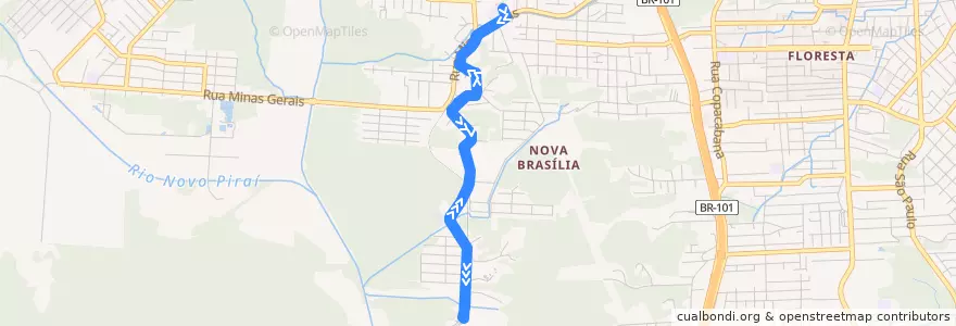 Mapa del recorrido Jativoca via Minas Gerais - Olaria de la línea  en Joinville.