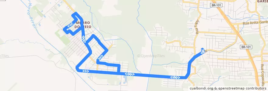 Mapa del recorrido Morro do Meio via Pitaguaras/Barbante de la línea  en Joinville.