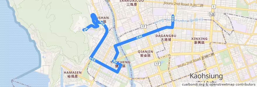 Mapa del recorrido 56路(往程) de la línea  en كاوهسيونغ.