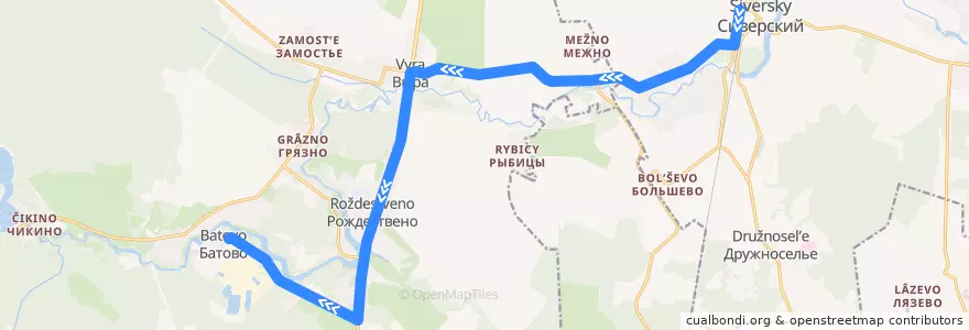 Mapa del recorrido Автобус № 500: Сиверский => Батово de la línea  en Rajon Gattschina.