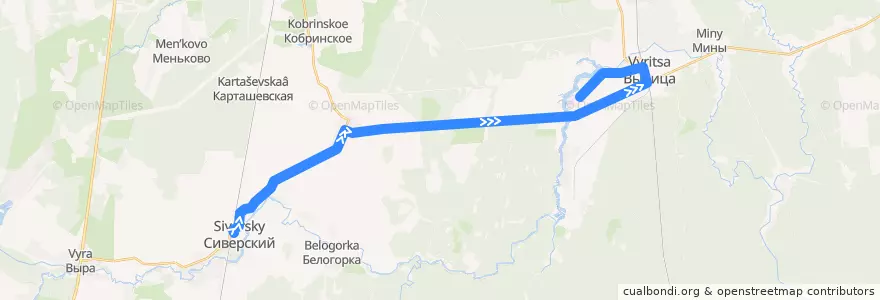 Mapa del recorrido Автобус № 503: Сиверский => Вырица de la línea  en Гатчинский район.