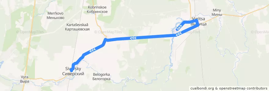 Mapa del recorrido Автобус № 503: Вырица => Сиверский de la línea  en Гатчинский район.