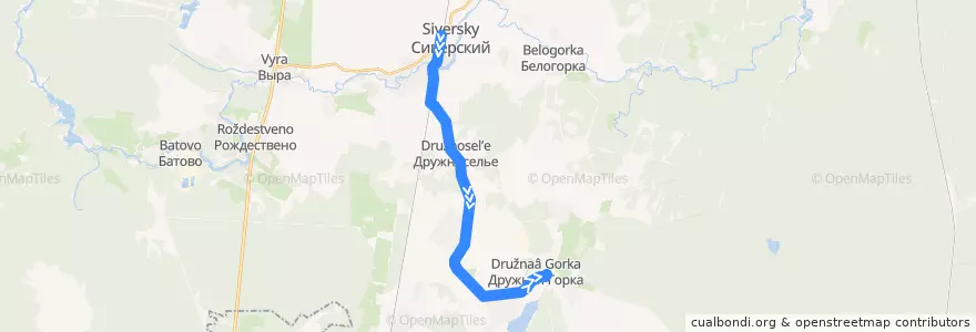 Mapa del recorrido Автобус № 505: Сиверский => Дружная Горка de la línea  en Гатчинский район.