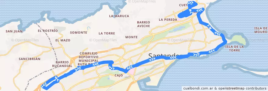 Mapa del recorrido 1: PCTCAN - Valdenoja de la línea  en Santander.