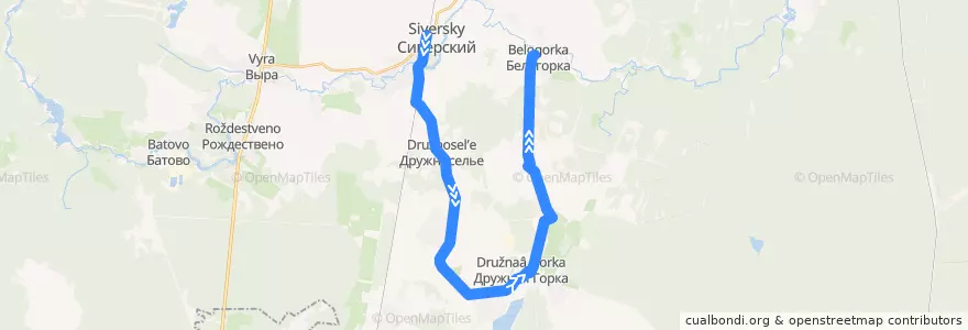 Mapa del recorrido Автобус № 506: Белогорка => Сиверский de la línea  en Гатчинский район.